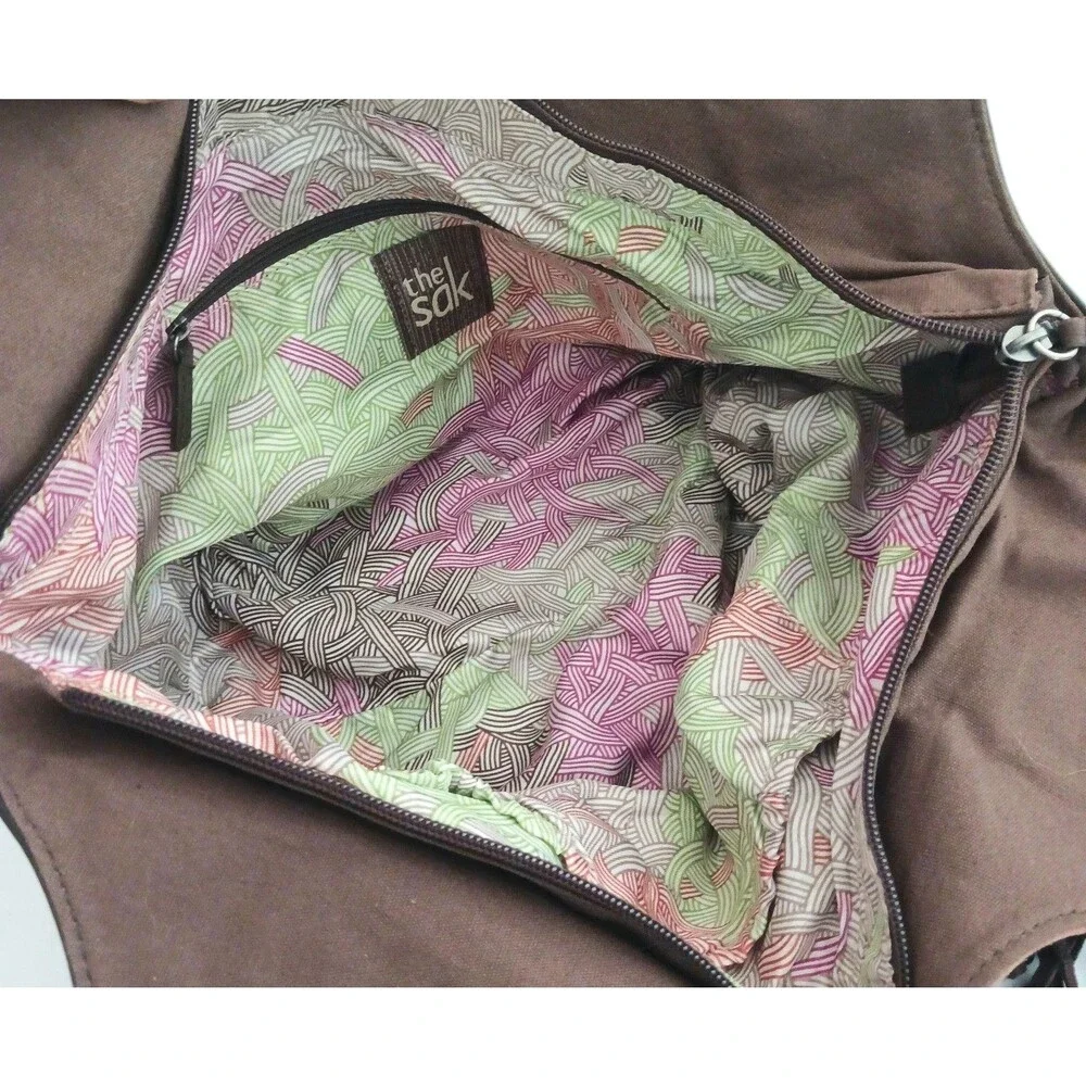 Y2K The Sak Brown Patchwork Leather/Suede Hobo Chunky Silver Hardware Tassel